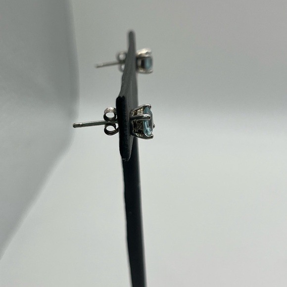 Sterling Silver Aqua Stud Earrings - Picture 3 of 5